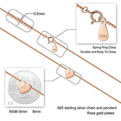 M MOOHAM Sterling Silver Heart Initial Necklace for Girls Women, 925 Sterling Silver Tiny Letter Necklace Birthday Gift for Kids Teen Girl Jewelry - color: Rose Gold, style: M