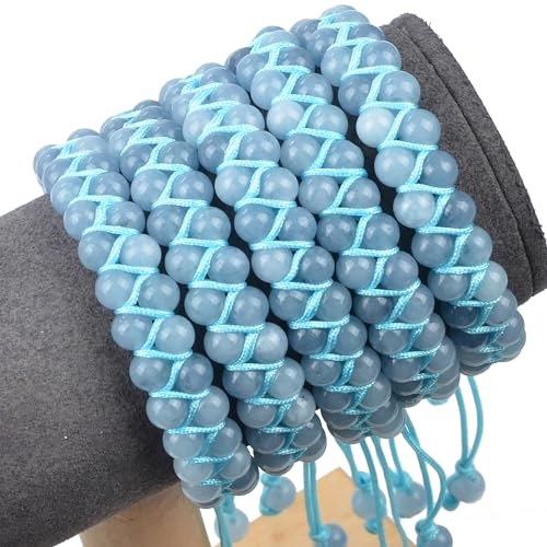 MASSIVE BEADS Double Layer Natural Chakra Healing Power Crystals Macrame Bracelet Yoga Stone Beads Gemstone Meditation Relax Anxiety Bangle for Unisex Women Men - color: Aquamarine, size: 6mm