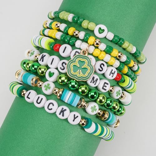 Twinfree Bohemia Beaded Bracelet for Women, Polymer Clay Stretch Bracelets - color: color 60