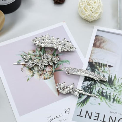 4 Pieces Rhinestone Hair Clips Leaf Wedding Hair Pins Crystal Bobby Pins Silver Bridal Hairpin Barrette for Brides Bridesmaids Flower Girls - color: Silver