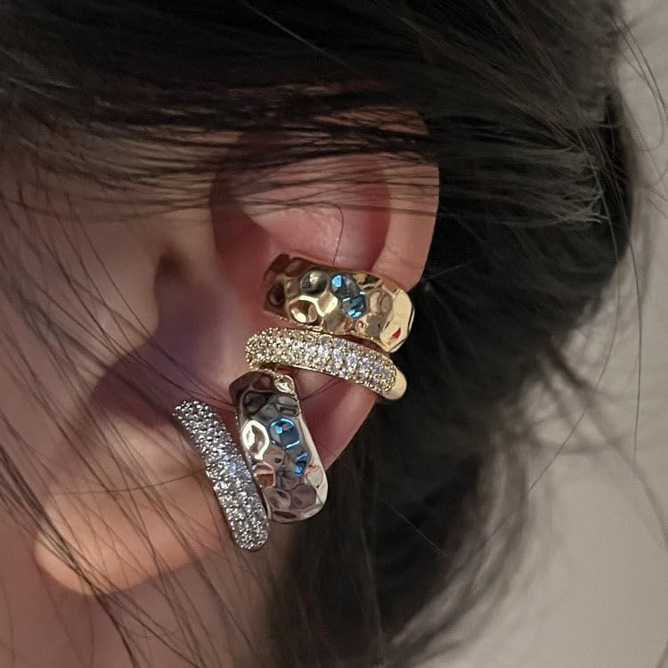Ear Cuffs Earrings for Women Non Piercing Cartilage Cuff Wrap Clip on Earrings Trendy Pearl Rhinestone Tassel Chain Earrings Jewelry for Women - color: Chunky Rhinestone Cuff Gold