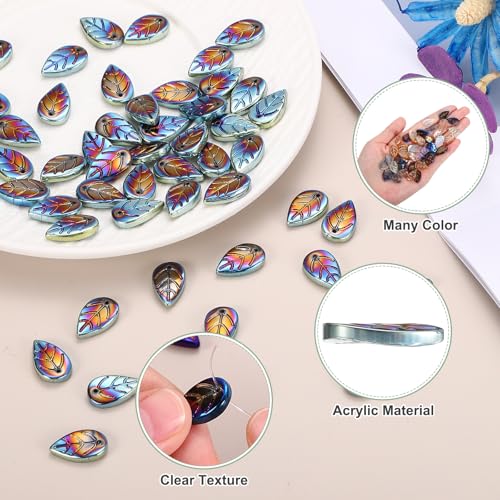 PATIKIL Leaf Beads, 50Pcs Crystal Translucent Czech Glass Beads for DIY Jewelry Making Bracelets Necklace, Plated Green - color: Plated Green