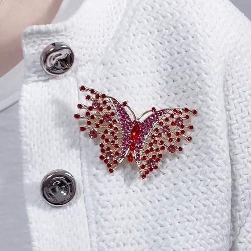 Dainty Rhinestone Butterfly Brooch for Women Men Chic Cute Sparkly Crystal Animal Lapel Pins for Suit Dress Hat Bag Tie Wedding Holiday Accessories Jewelry - color: Red
