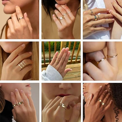 ADRAMATA Gold Stackable Rings for Women,1-8mm Band Ring Set Stacking | Non Tarnish,Hypoallergenic,Comfortable Thin Bands,Plain Pinky Thumb Finger Rings Mid Statement Rings Comfort Knuckle Ring Set