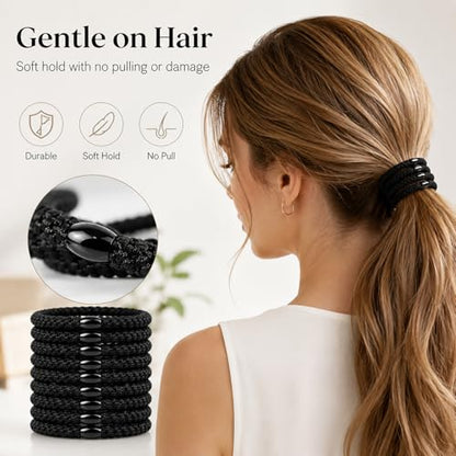 10-Piece Hair Ties: Soft Knitted Hair Tie for Thick/Coarse/Curly Hair. Gentle Hair Ties No Damage—Secure & Protect Strands (Black) - color: Black