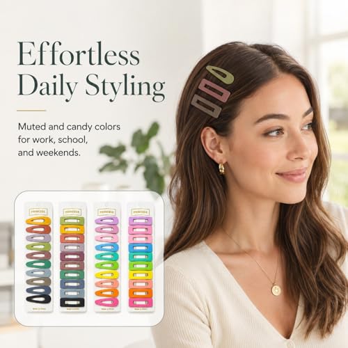 Bphne 40 Pcs Matte Non-Slip Snap Hair Clips for Women, Neutral & Pastel Teardrop Rectangle Barrettes, Small Metal Pins for Styling, Lightweight No Pull for Daily Wedding Gift - color: Neutral & Pastel