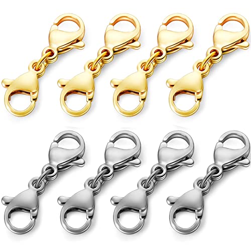 OHINGLT Double Lobster Clasp Necklace Extender Connector Bracelet Extension, Gold and Silver Lobster Claw Clasps for DIY Jewelry Making - color: 8pcs | 4Gold & 4Silver, size: 0.9 Inch