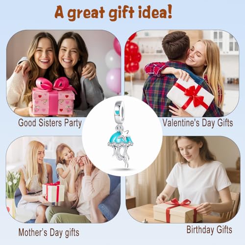 HappyStar 925 Sterling Silver Animal Dogs Charms Pendants fit Pandora Bracelets Necklaces Flowers Sports Travel Charms for Bracelets Women Jrwelry Gifts(with one Spacer Bead Charms) - style: Jellyfish pendant