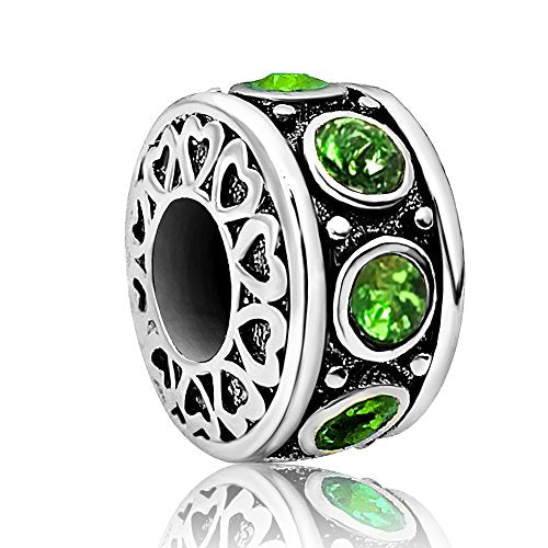Birthstone Birthday Compatible With Pandora Charms Bracelet | Heart, Birthstone, Birthday Cake, Womens Bead Charms for Bracelets, Christmas Jewelry - style: Green August Birthstone
