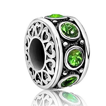 Birthstone Birthday Compatible With Pandora Charms Bracelet | Heart, Birthstone, Birthday Cake, Womens Bead Charms for Bracelets, Christmas Jewelry - style: Green August Birthstone
