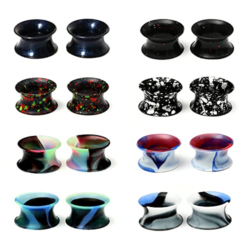 WBRWP 48/32/24/22/20/16/12pcs Ear Tunnels and Plugs - Double Flared Hollow Hard/Soft Silicone Ear Gauges - Ear Expander Stretcher Body Piercing Jewelry 8g-1" - color: C-16PCS soft(thin) silicone set