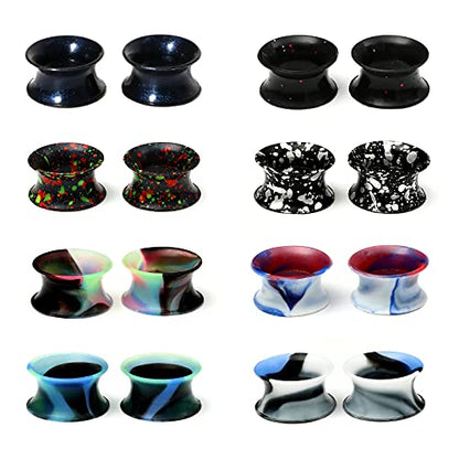 WBRWP 48/32/24/22/20/16/12pcs Ear Tunnels and Plugs - Double Flared Hollow Hard/Soft Silicone Ear Gauges - Ear Expander Stretcher Body Piercing Jewelry 8g-1" - color: C-16PCS soft(thin) silicone set