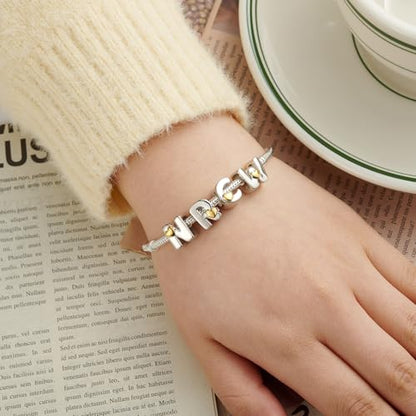 Two-Tone Gold Heart S925 Silver Letter Charm Fits Pandora Bracelet Necklace | Initial Bead Two-Tone Gold Heart, DIY European Bracelet Accessory, Gift for Ladies Birthday Anniversary Valentine - style: N