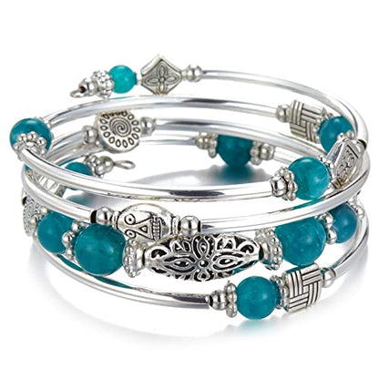 BULINLIN Layered Wrap Bangle Turquoise Bracelet - Bead Bracelet with Natural Agate Stone, Gifts For Women - color: 03-Sea green