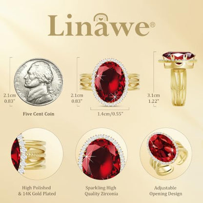 Linawe Costume Jewelry Adjustable Cocktail Ring for Women | Copper, Rhinestone, Cubic Zirconia, Oval, Fake Diamond, Crystal, Stone, Birthstone, Gemstone, Big, Chunky, Statement - color: Yellow Burgundy