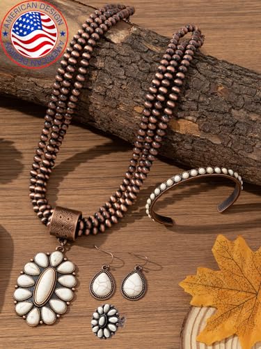 TOPACC Western Jewelry Set for Women Navajo Pearl Necklace Turquoise Cowgirl Accessories for Country Concert Outfit - color: A-White