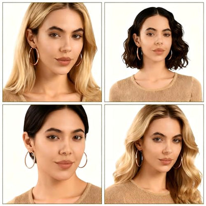 1 Pairs 60/70mm Silver 14K Gold Rose Gold Hoop Earrings for Women Hypoallergenic Stainless Steel Lightweight Big Hoops Shiny Dangle Earrings Trendy Jewelry Gifts - color: 60mm-Rose Gold Hoop Earrings