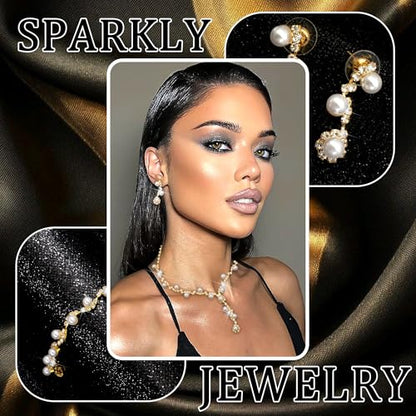 Rhinestone Jewelry Set Crystal Pearl Necklace Bracelet Earrings | Sparkly Necklace Dangle Earrings,Wedding Prom Formal Costume Jewelry Sets for Women - color: Gold8