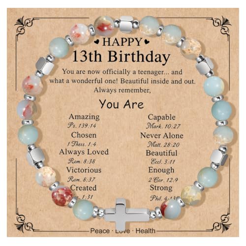 Natural Stone Stretch Bracelet for Women - Holy Water Elastic Cross Bracelet | Christmas Christian Baptism Gift, Meaningful Gifts, Unique Gift for Friends Mom Daughter Sister - style: cross-Happy 13th