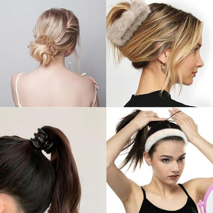 Ouliget Hair Accessories Set for Women, Fuzzy Hair Bands Fuzzy Headband Acrylic Claw Hair Clips Nonslip Jaw Clip Elastic Hair Band,Neutral Colors Winter Hair Accessories,31 Pieces