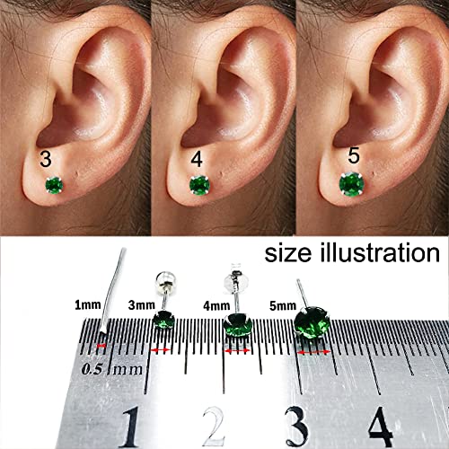 Screw Back Sterling Silver Cubic Zirconia Earrings Studs 3 MM - color: Green