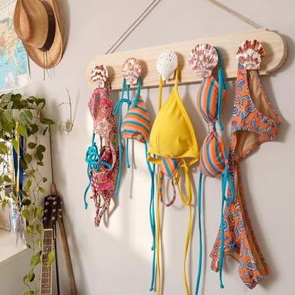 Novabright 16 Inch Bikini Hanger for Wall Seashell Bikini Rack Wall Mounted Swimsuit Organizer with Seashell Accents Coastal Swimwear Storage Rack for Beach Bathrooms Closets Vacation Homes - style: Minimalist Coastal