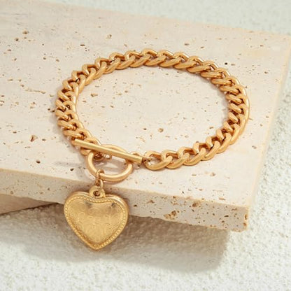 Gold & Silver Heart Chain Link Bracelets For Women - color: AMZ-SL22341A
