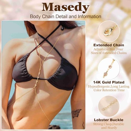 14K Gold Sexy Body Chains for Women Necklace Layered Bikini Bra Chain Crossover Belly Chain Rhinestone Summer Chest Chain Beach Prom Nightclub Body Chain Jewelry - style: Gold G