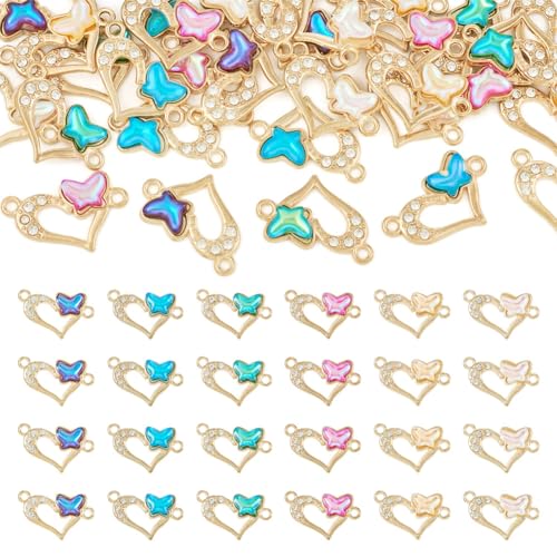 Elecrelive Crystal Heart Charms Rhinestone Heart Pendants Valentine Charms for Necklace Bracelet Earring Wedding Jewelry - color: 6 Colors Butterfly