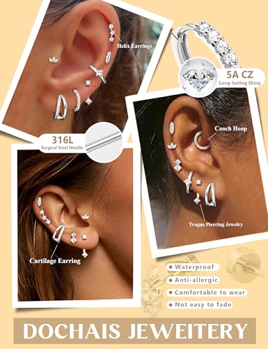Gold Earrings for Women Flat Back Earrings Hypoallergenic Earring Stacks | 14K Gold Plated Surgical Stainless Steel Earring Set Chain Cartilage Earrings - Helix Piercing Jewelry for Women Trendy Gold - color: Silver 1
