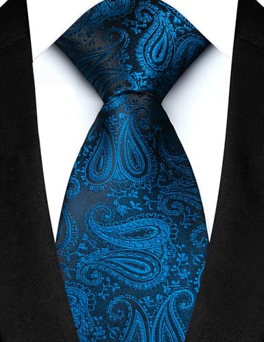 JEMYGINS Mens Paisley Tie and Lapel Pin Necktie Pocket Square and Tie Clip with Sets for Business Casual 4PCS - color: Teal Blue