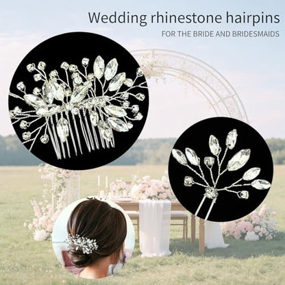 10 Pcs Silver Bridal Hair Accessories Set - Crystal Rhinestone Hair Combs U-Shaped Hair Pins for Brides Bridesmaids Elegant Wedding Hair Pieces for Women Perfect for Prom Party Bridal Shower