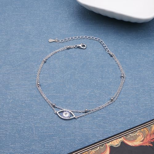 Anklet for Women S925 Sterling Silver Adjustable Foot Plus Ankle Bracelet - style: Evil Eye