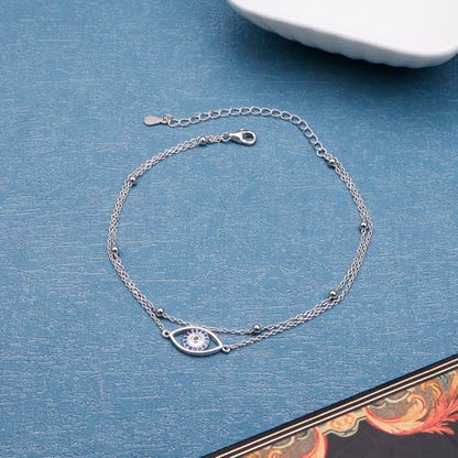Anklet for Women S925 Sterling Silver Adjustable Foot Plus Ankle Bracelet - style: Evil Eye