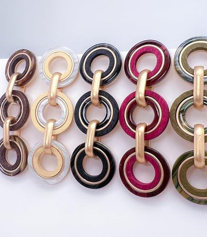 Ozel - Natural Wooden Acrylic Boho Drop Dangle Earrings for Women - Geometric Statement Jewellery - Brown, Black, Magent Red, Olive Green, White beige - color: 3Circle_Brown