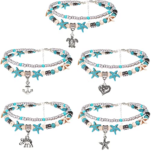 Suyi 5pcs Ankle Bracelets for Women Layered Beach Adjustable Anklets Boho Chain Anklet Foot Jewelry - color: 5pcs Set 4