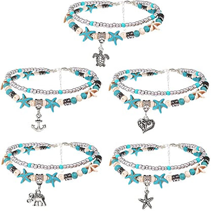 Suyi 5pcs Ankle Bracelets for Women Layered Beach Adjustable Anklets Boho Chain Anklet Foot Jewelry - color: 5pcs Set 4
