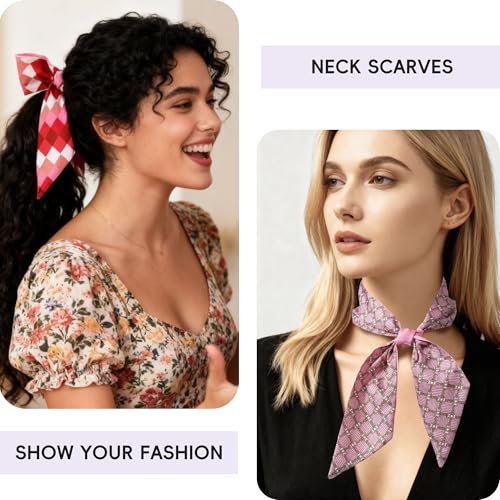 ZXZH 6 Pack Fashion Scarves for Women, Versatile Boho Head Scarf | Satin Scarf for Hair, Neck, Wrist, and Purse Accessories - color: Romantic Pink & Purple