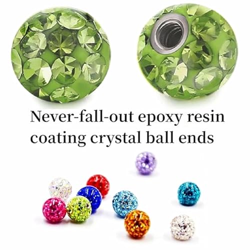 12pc Flexible Acrylic Bar Coated CZ Crystal Ball Barbell Tongue Ring Stud Nipple Body Piercing Bioflex Retainer Jewelry Set - color: Pink
