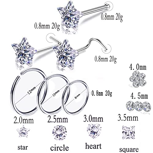 Nose Rings & Studs - 18g, 20g, 22g 14K Gold Bone Nose Studs for Women in Titanium Steel - color: 20g 10pcs Gold L 316L Surgical Steel