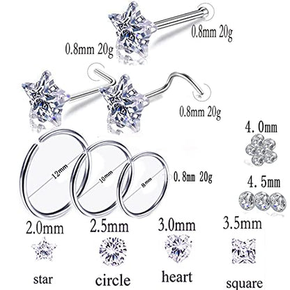 Nose Rings & Studs - 18g, 20g, 22g 14K Gold Bone Nose Studs for Women in Titanium Steel - color: 20g 10pcs Gold L 316L Surgical Steel
