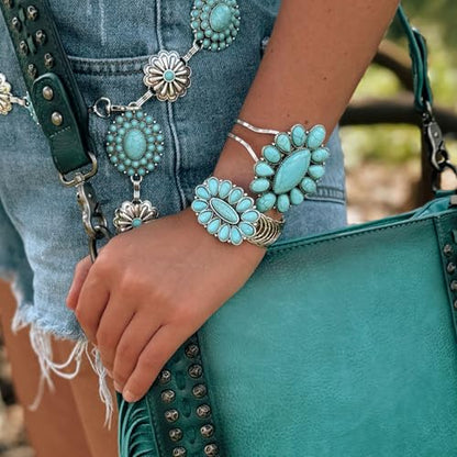 Montana West Rustic Couture's Bohemian Turquoise Cuff Bangle Bracelets for Women Cowgirl - color: Angel Turquoise