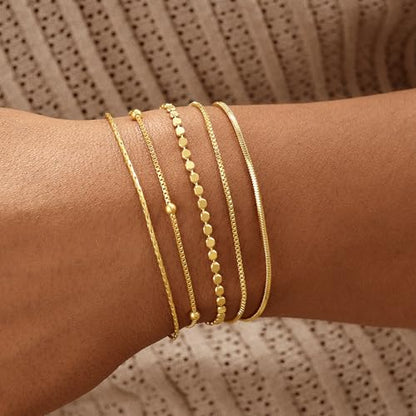 Gold Bracelets for Women, 14K Gold Plated Stackable Bracelet Stack Set Adjustable Charm Paperclip Chain Snake Link Layered Waterproof Jewelry Sets Gifts - style: Bracelets Set /8