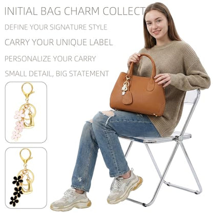 Floral Series Initial Bag Charm, Cute Flower & Bubble Letter Purse Charms, Keychain Accessories Gift for Women - color: White Flower, style: J