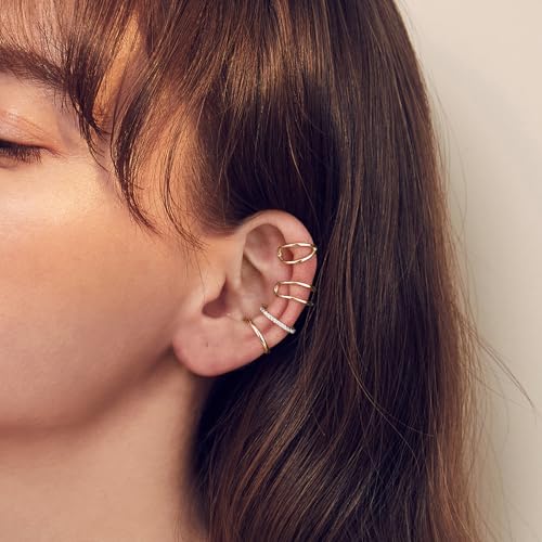 SEVENWELL Ear Cuffs for Women, Adjustable Non Piercing Cartilage Earrings | Adjustable Fit, Lightweight Comfort, Stackable Style, Sensitive-Ear Friendly, Daily & Party Wear - color: Style C-Gold-4 pcs