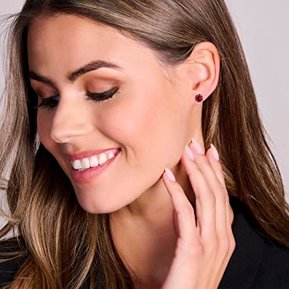 Orovi Round 14K Gold Earrings for Women in Solid 14K White Gold 585/14K Yellow Gold 585 with Ruby/Sapphire/Zirconia/Emerald Gemstones, Stud Earrings For Women,Women's Jewelry Delivered in Jewelry Box - color: 14K White Gold/ Ruby