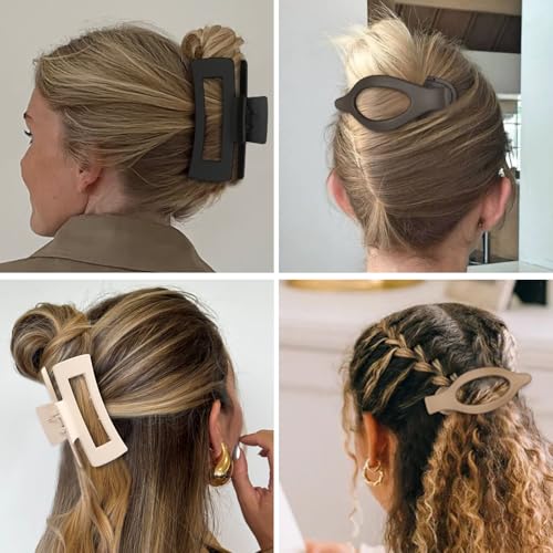 CHANDAT Hair Clips for Women, Flat Hair Clips, 8 pcs, 2style - Basic | 4.3 Inch Large Square Hair Claw Clips & Flat Hair Clips, Thick & Thin Hair, Hair Accessories for Women, Strong Hold Non-Slip - color: Basic