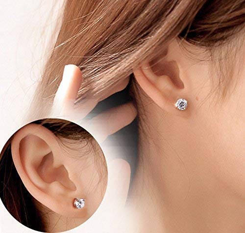 Sparkling 925 Sterling Silver Round Cut 5A+ Cubic Zirconia CZ Stud Earrings Hypoallergenic Earrings for Women/Men 4MM-8MM - color: A: Silver, size: 6mm