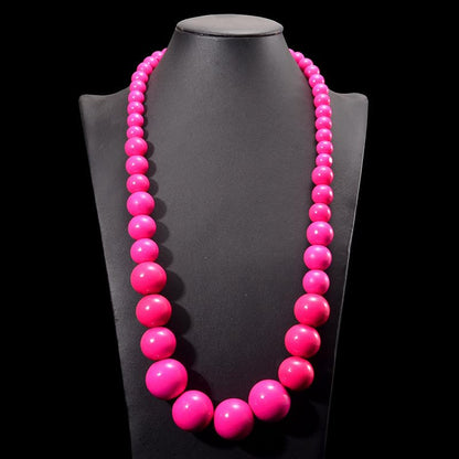 Fuqimanman2020 Chunky Large Simulated Pearl Choker Necklace Drop Dangle Earrings Crystal Bib Big Round Beaded Strand Multicolor Costume Statement Wedding Jewelry Set for Women Brides - color: Wooden Pink
