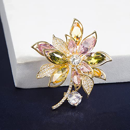 Brooches for Women, Shiny Cubic Zirconia Brooch Pins for Women Fashion Brooch Pin Broach Jewelry Gift - color: Luxury Flower